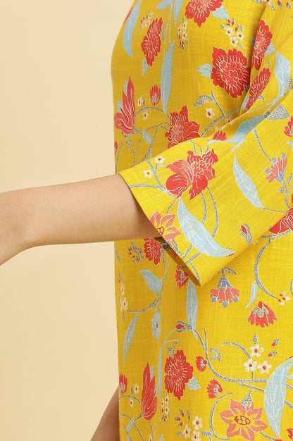 W for Woman Yellow Straight Kurta With Multi-Coloured Floral Print