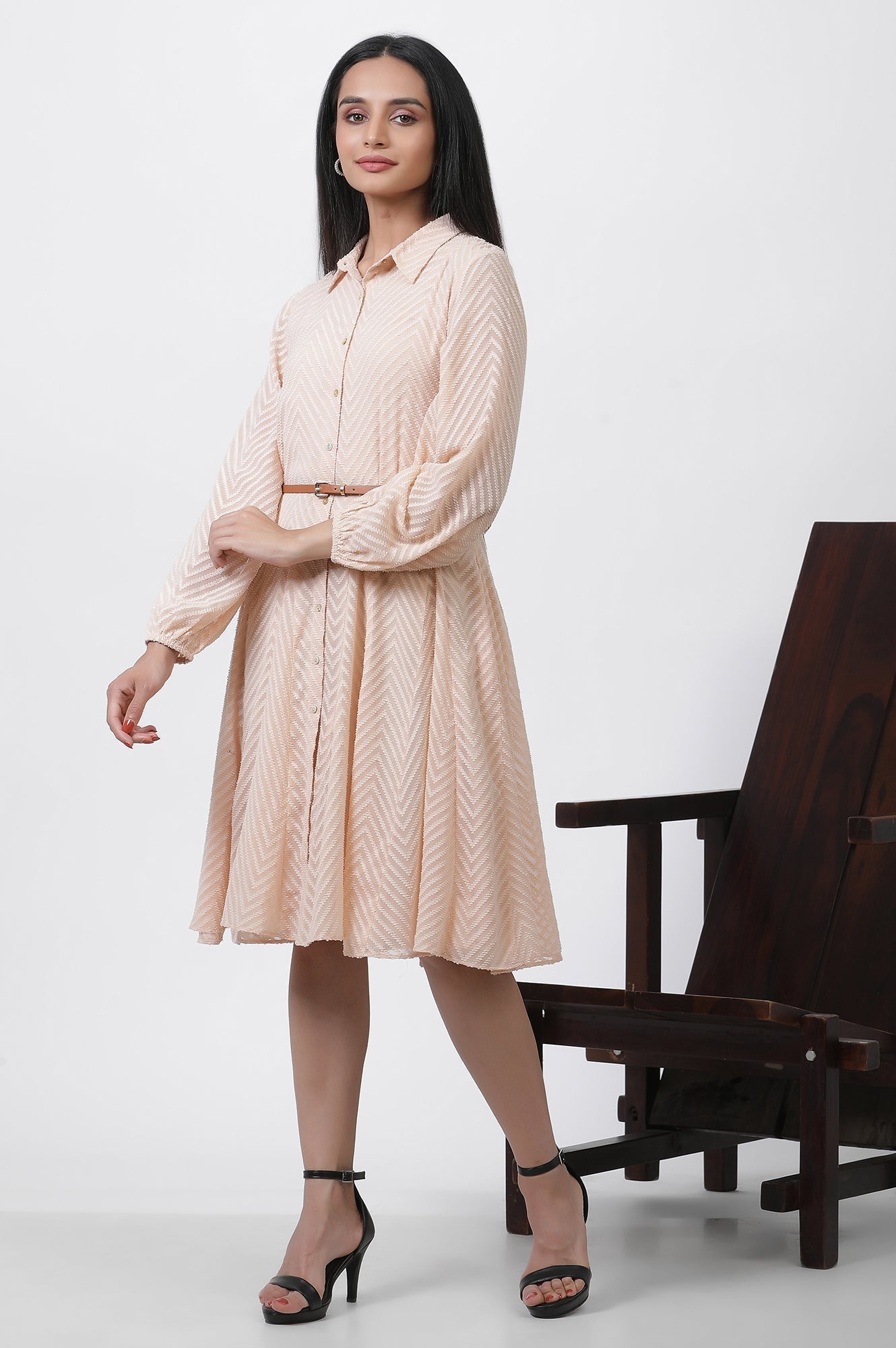 W for Woman Peach Panelled Short Dress
