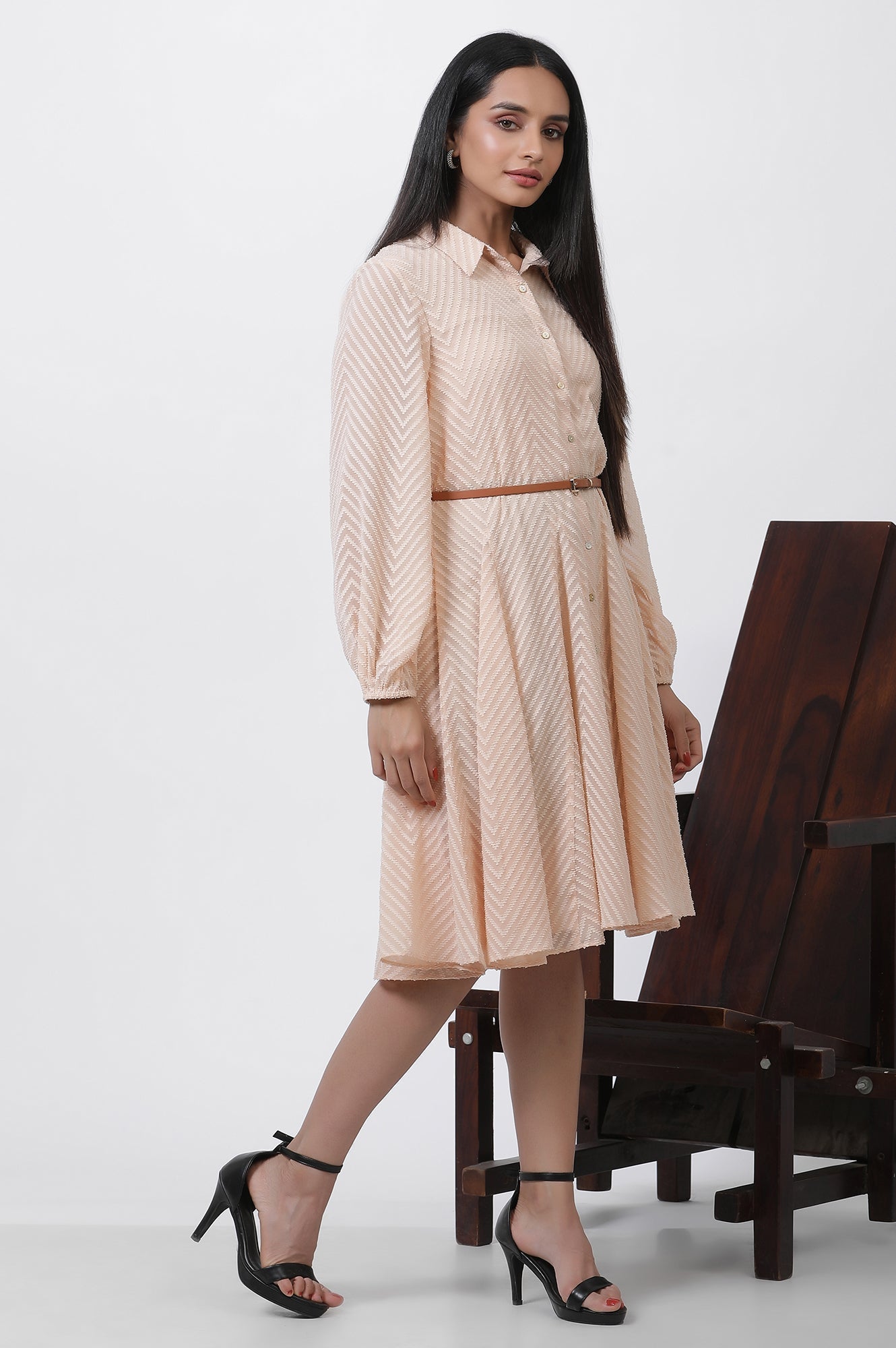 W for Woman Peach Panelled Short Dress