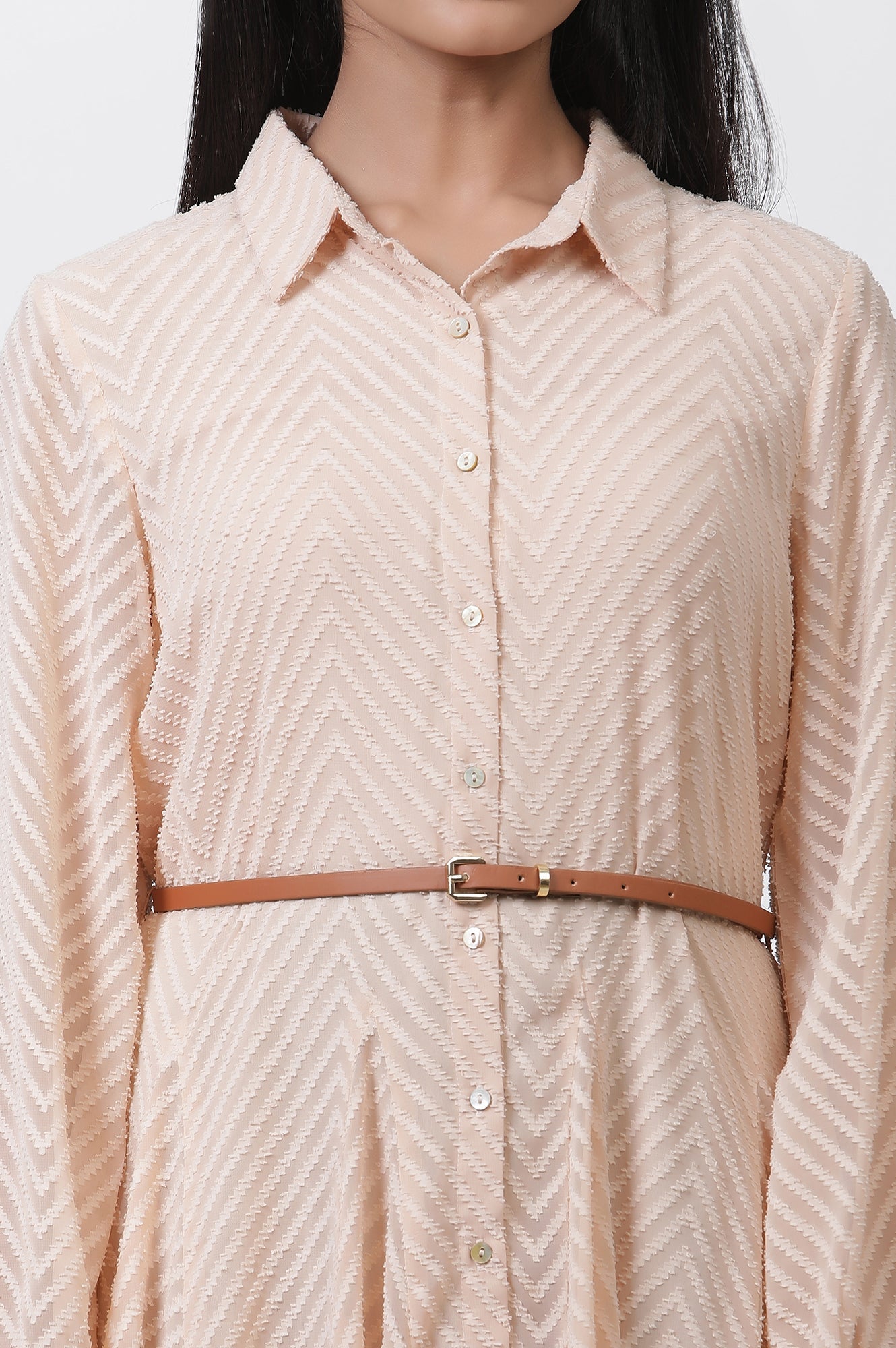 W for Woman Peach Panelled Short Dress