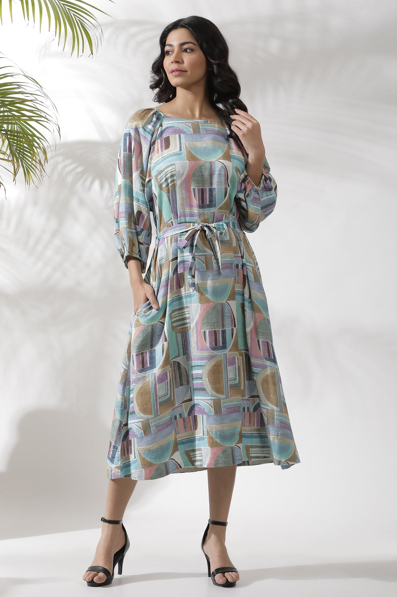 W for Woman Multi-Coloured Abstract Printed A-Line Dress