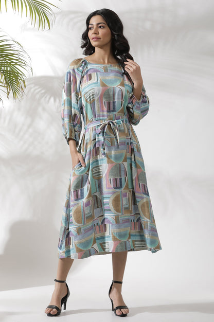 W for Woman Multi-Coloured Abstract Printed A-Line Dress