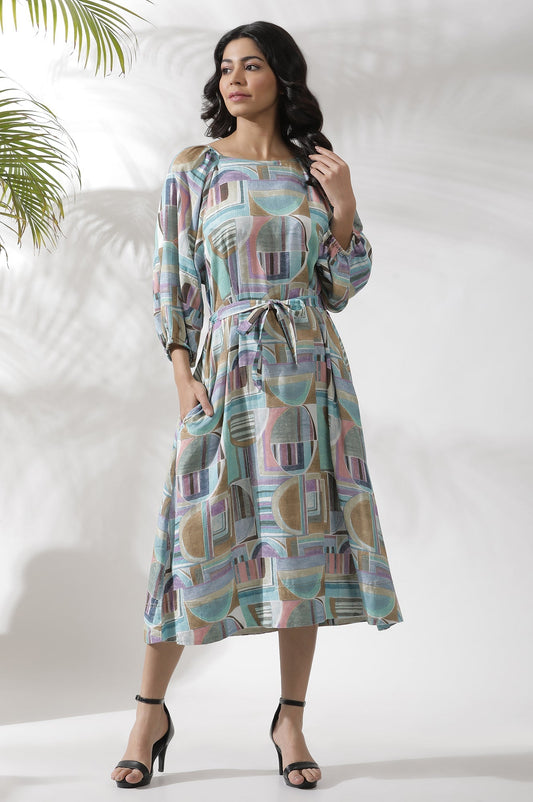 W for Woman Multi-Coloured Abstract Printed A-Line Dress