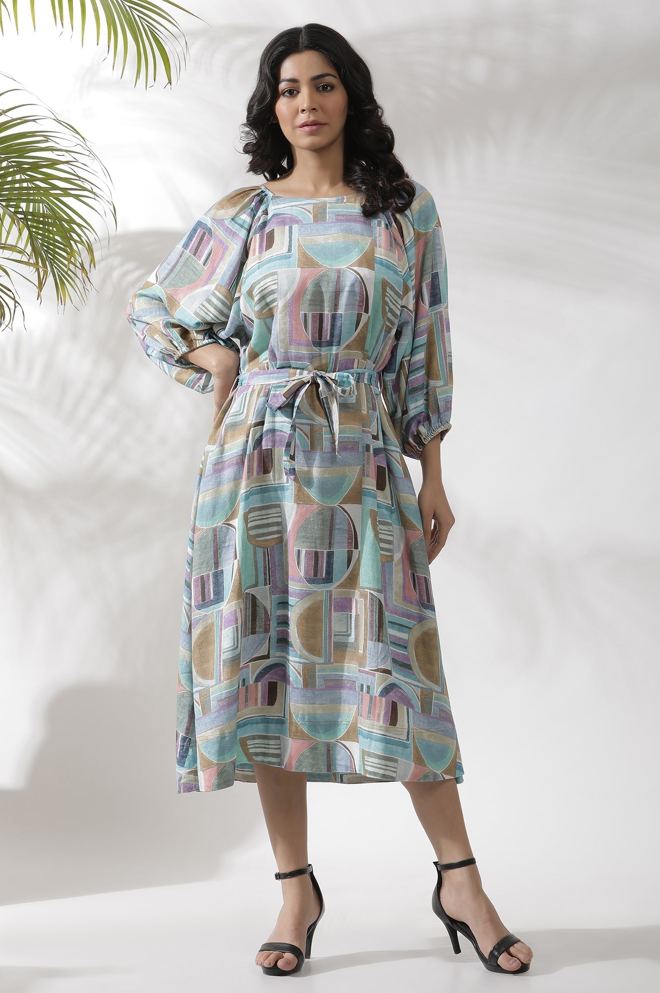 W for Woman Multi-Coloured Abstract Printed A-Line Dress