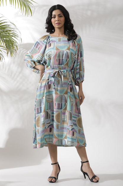 W for Woman Multi-Coloured Abstract Printed A-Line Dress