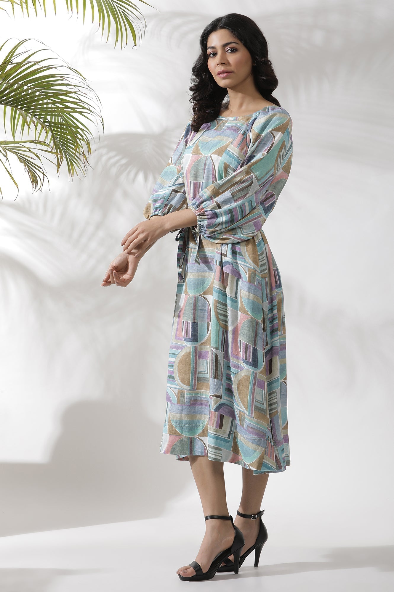 W for Woman Multi-Coloured Abstract Printed A-Line Dress