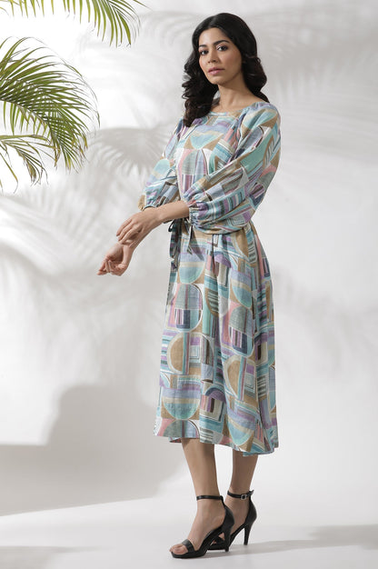 W for Woman Multi-Coloured Abstract Printed A-Line Dress