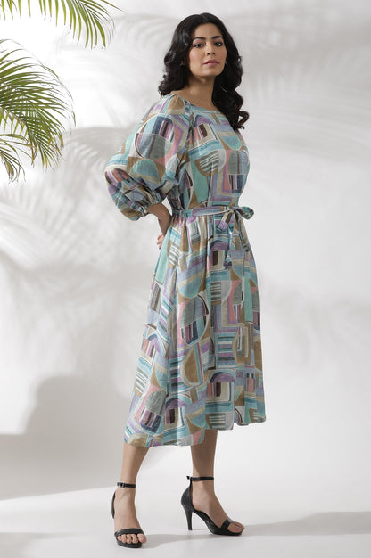 W for Woman Multi-Coloured Abstract Printed A-Line Dress