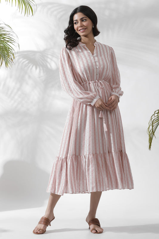 W for Woman White And Pink Striped Frill Dress