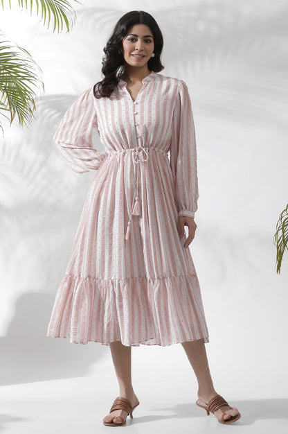 W for Woman White And Pink Striped Frill Dress