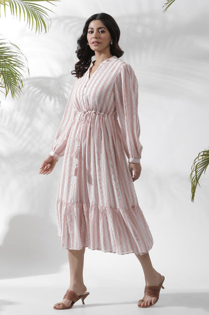 W for Woman White And Pink Striped Frill Dress