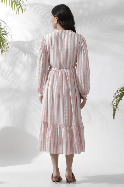 W for Woman White And Pink Striped Frill Dress