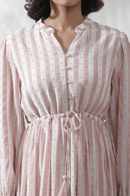 W for Woman White And Pink Striped Frill Dress