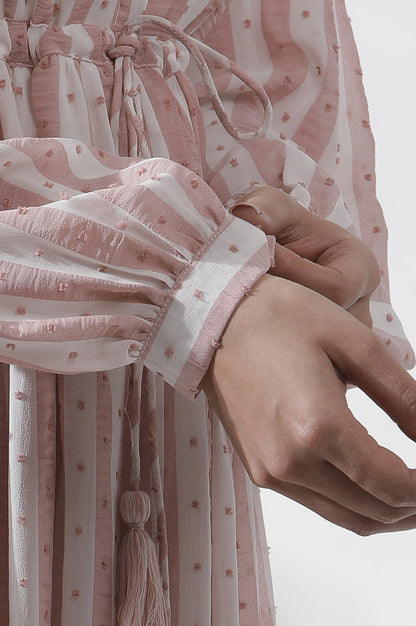 W for Woman White And Pink Striped Frill Dress