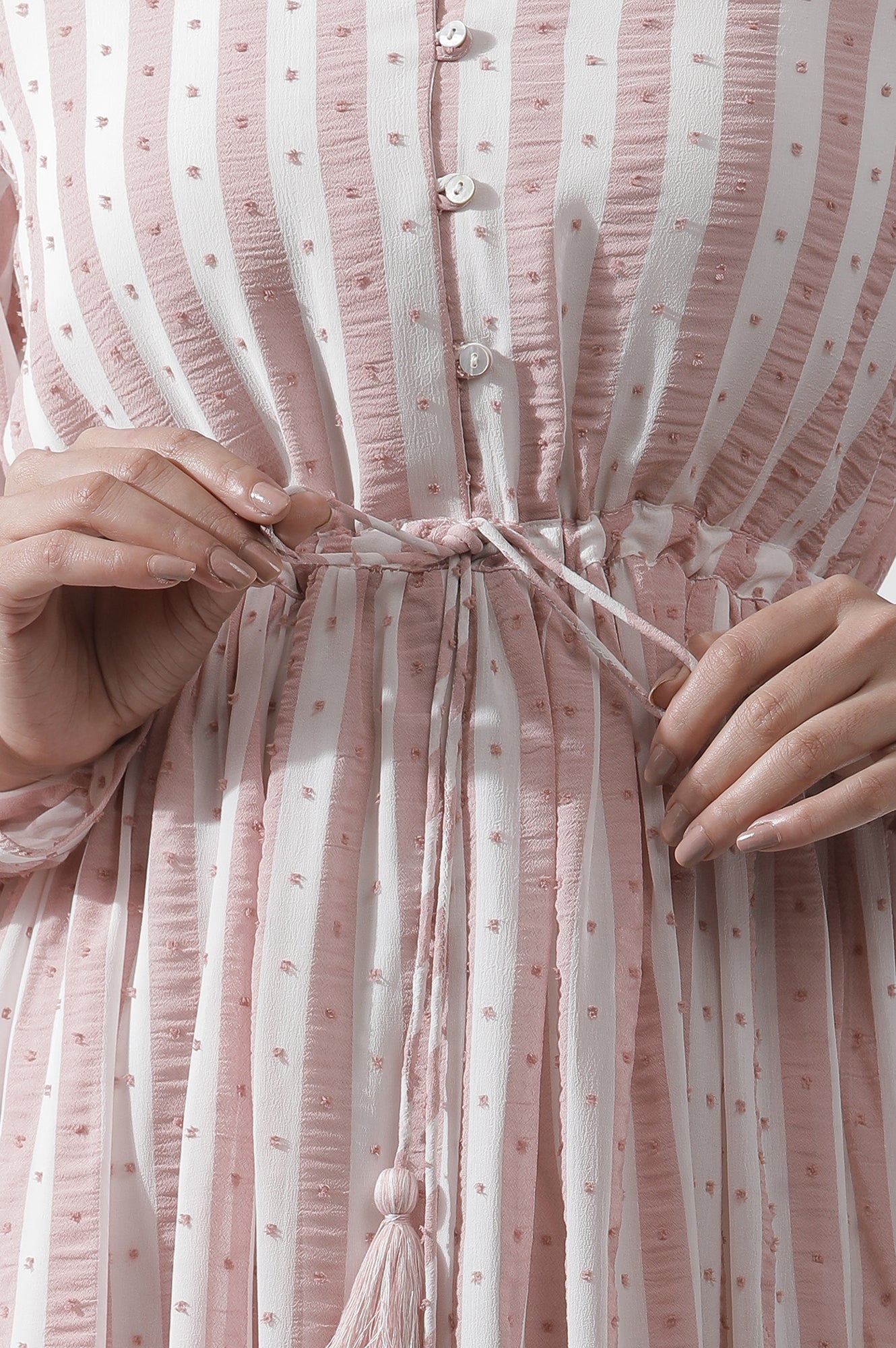 W for Woman White And Pink Striped Frill Dress