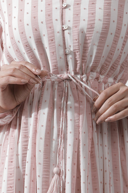 W for Woman White And Pink Striped Frill Dress