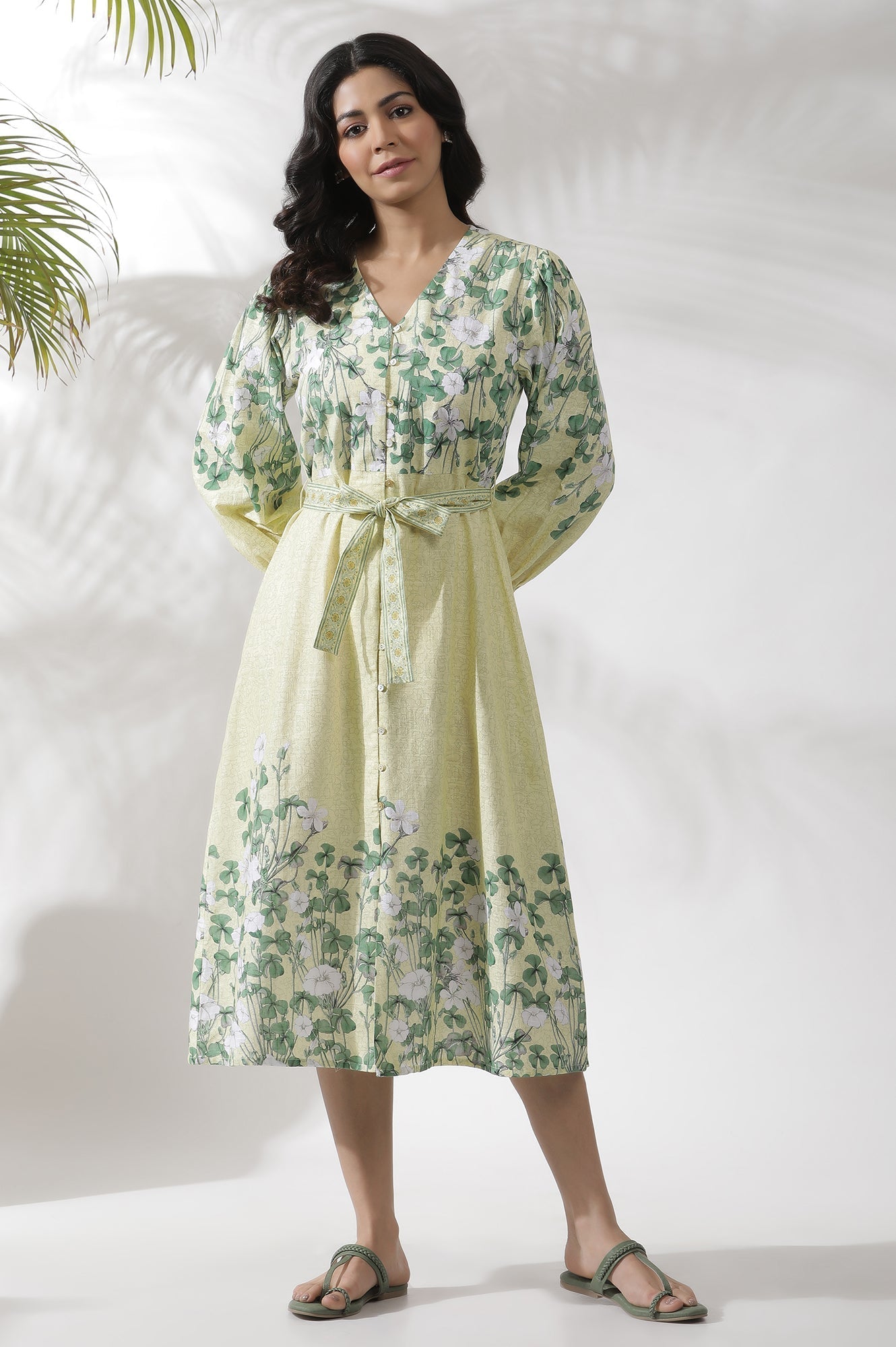W for Woman Yellow Floral Printed Shirt Dress