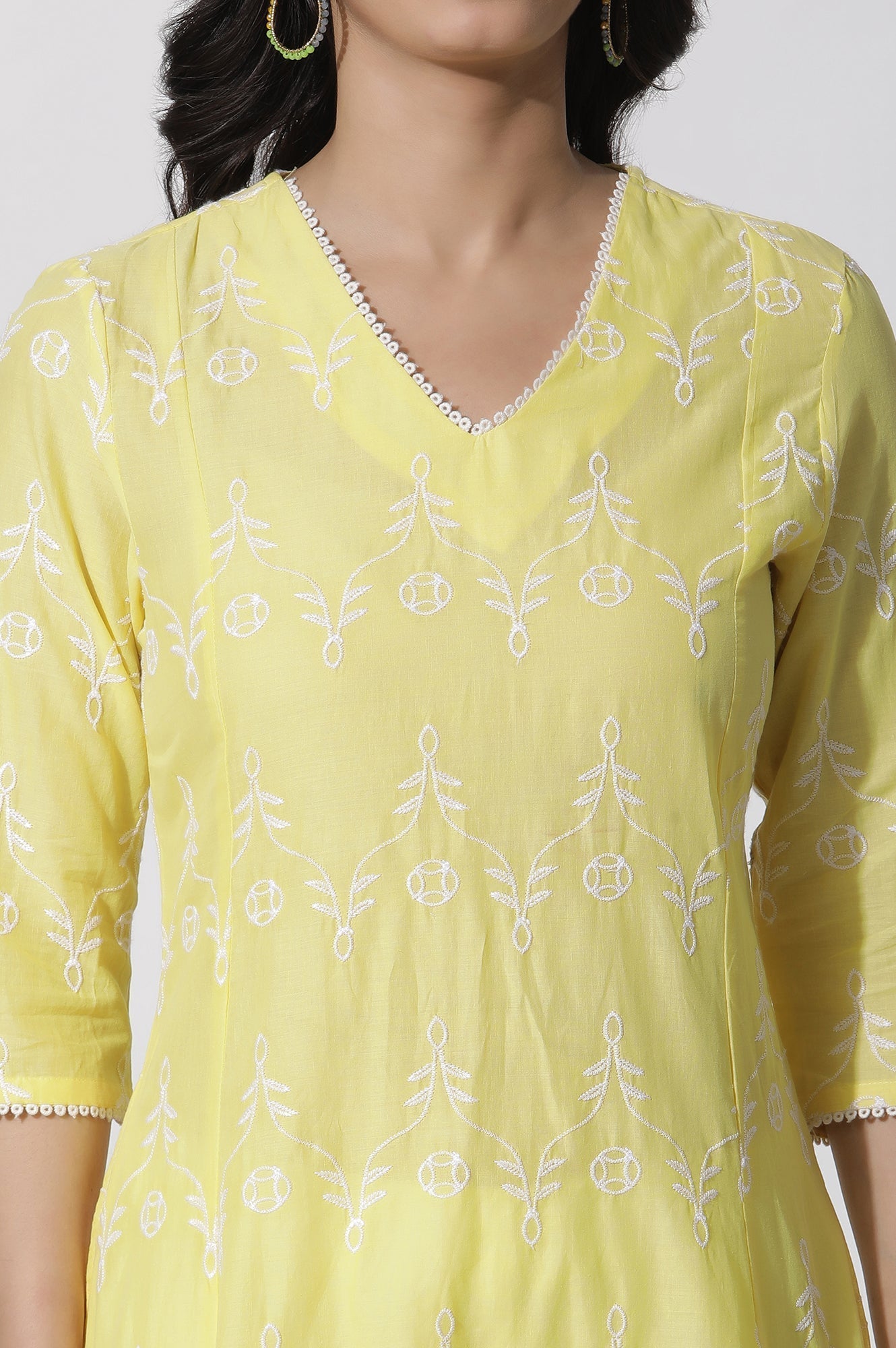 W for Woman Yellow Schiffli Flared Kurta