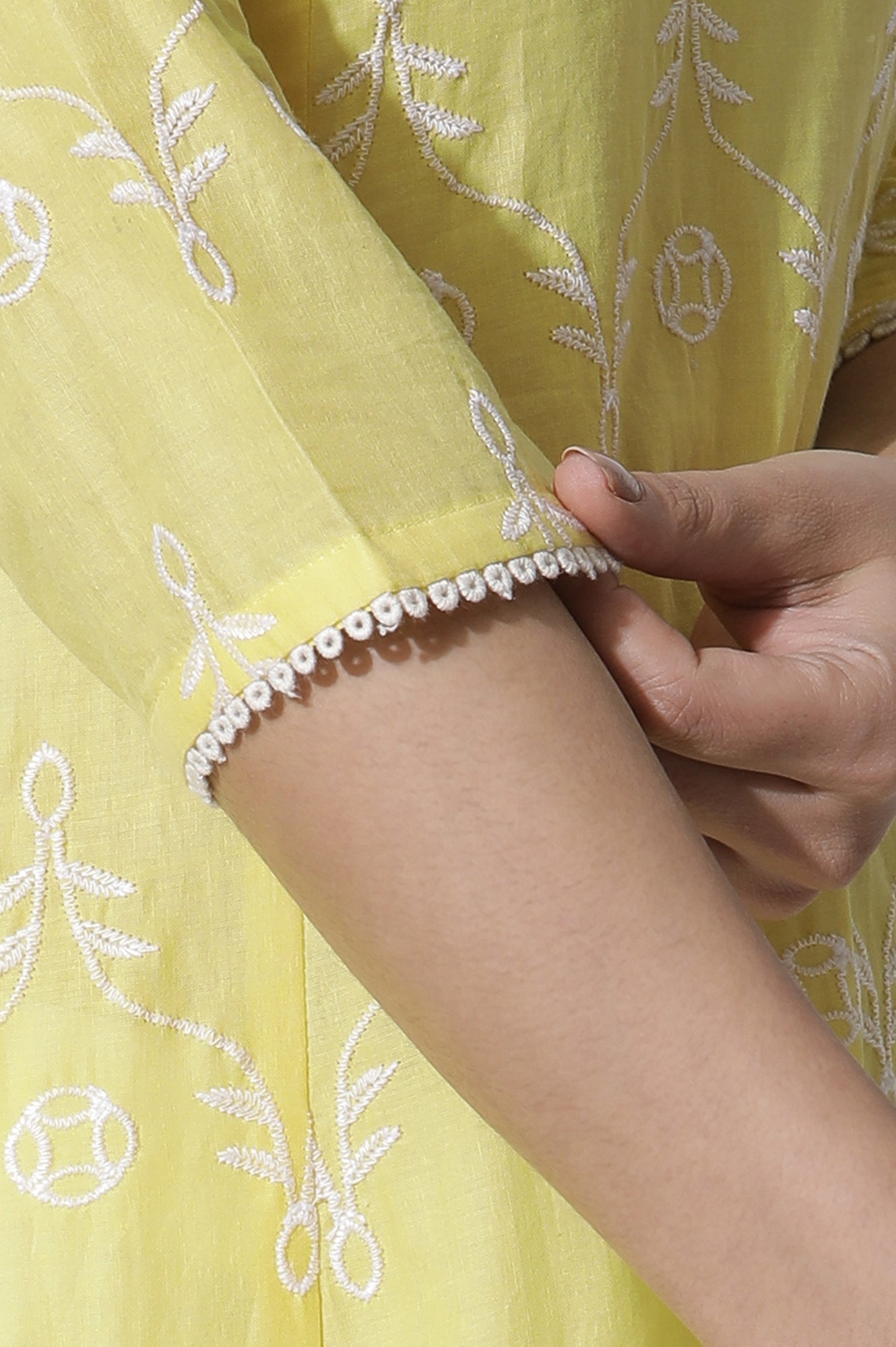 W for Woman Yellow Schiffli Flared Kurta