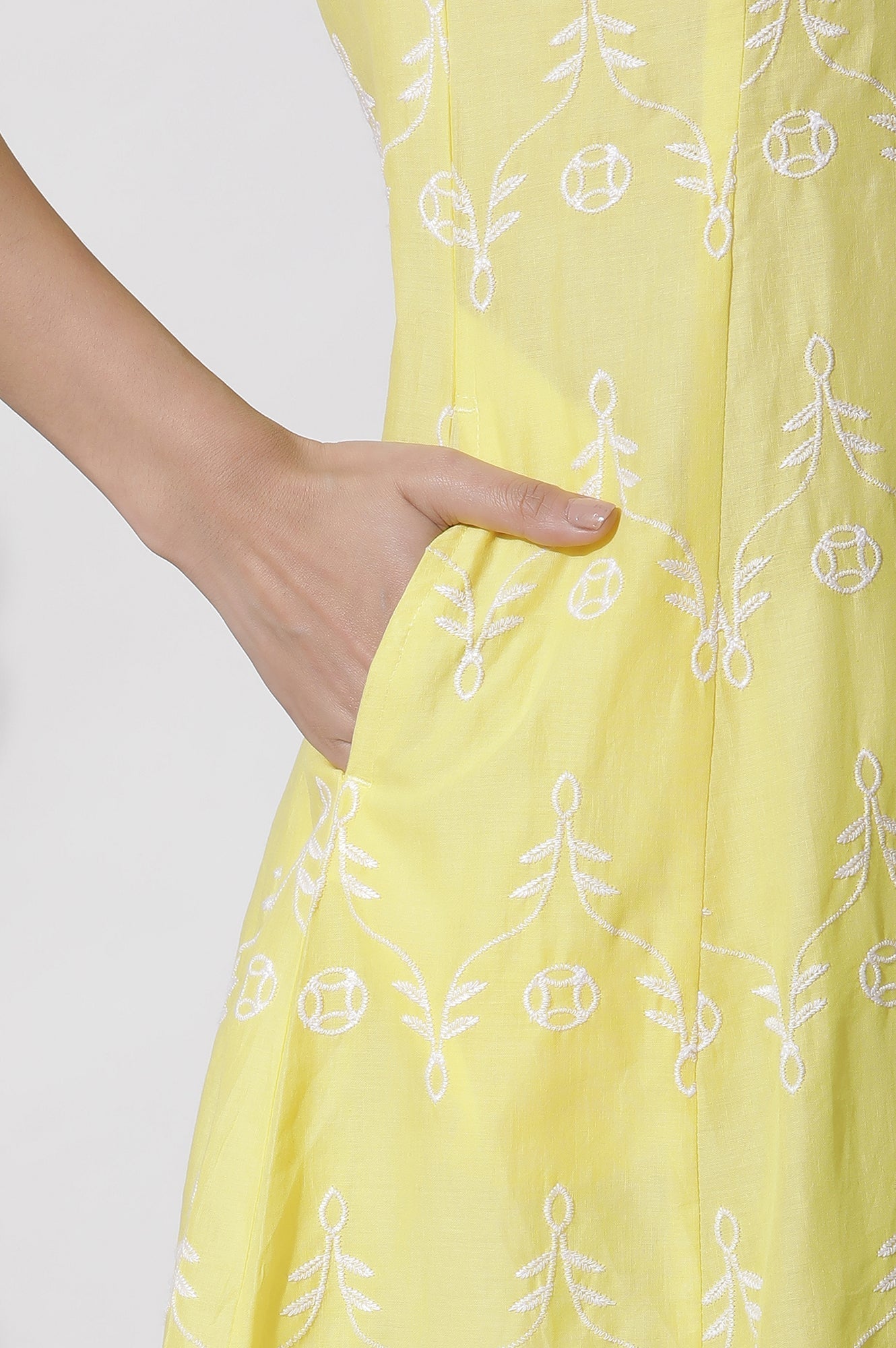 W for Woman Yellow Schiffli Flared Kurta