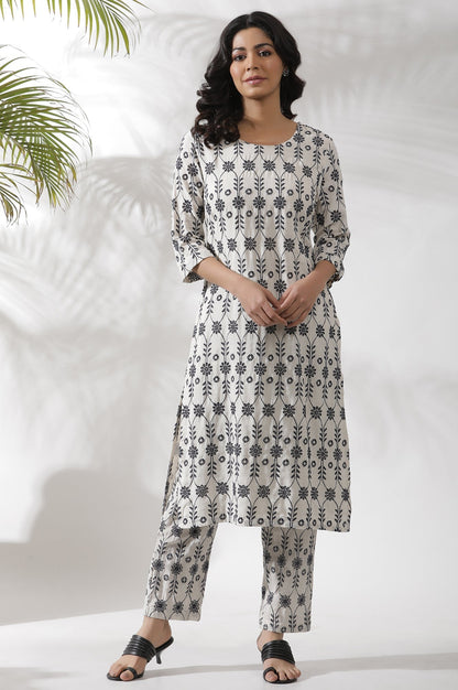W for Woman Off-White Thread Embroidered Straight Kurta