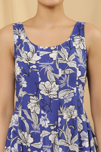 W for Woman Blue Floral Printed Sleeveless Panelled Dress