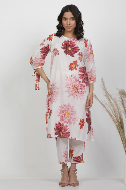W for Woman White Cotton Bold Floral Printed Kurta