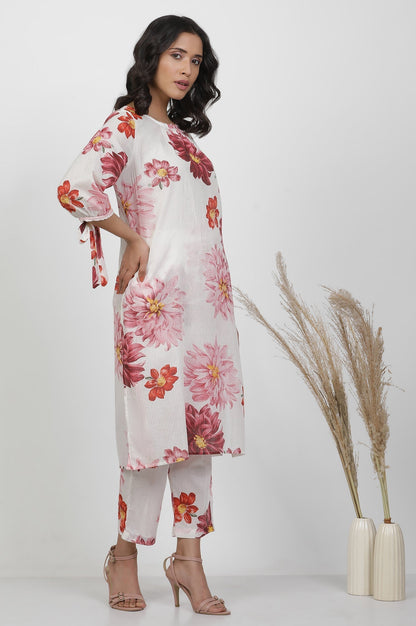 W for Woman White Cotton Bold Floral Printed Kurta