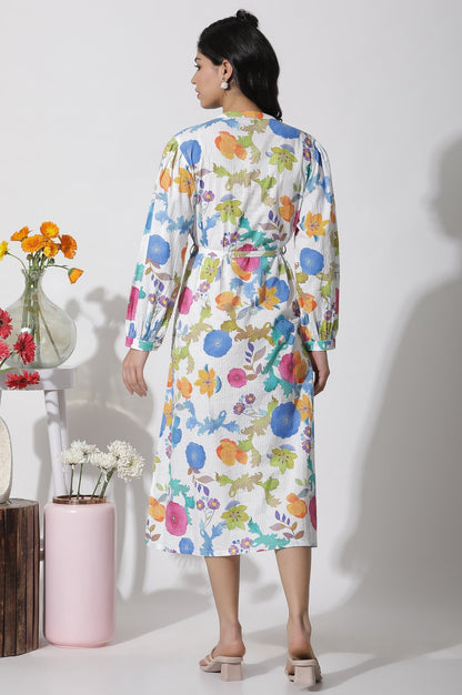 W for Woman White Floral Printed Cotton Shirt Dress