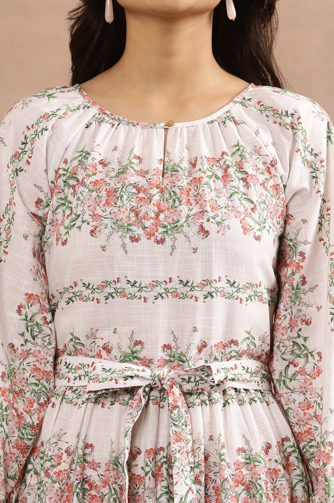 W for Woman White Floral Printed Long Tiered Dress