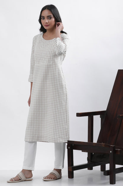 W for Woman White Checker Embroidered Kurta