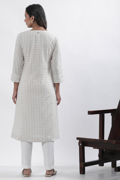 W for Woman White Checker Embroidered Kurta