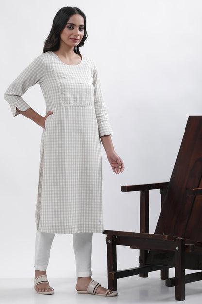 W for Woman White Checker Embroidered Kurta