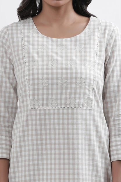 W for Woman White Checker Embroidered Kurta