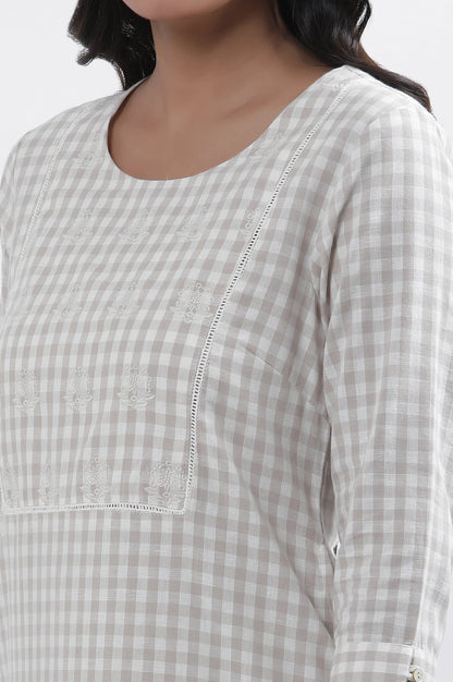 W for Woman White Checker Embroidered Kurta