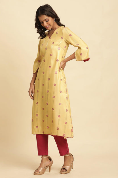 W for Woman Yellow Printed Jacquard Kurta