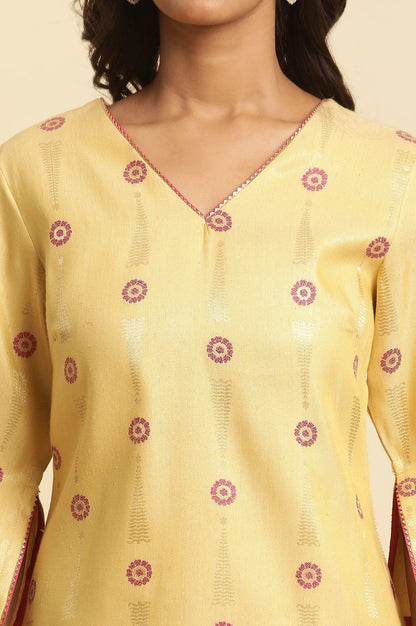 W for Woman Yellow Printed Jacquard Kurta