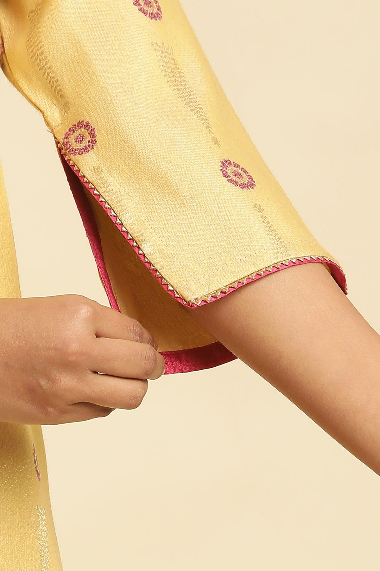 W for Woman Yellow Printed Jacquard Kurta