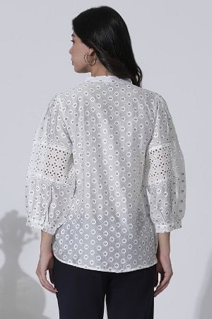 W for Woman White Schiffli Button Down Western Top