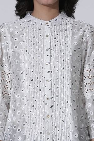 W for Woman White Schiffli Button Down Western Top