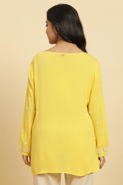 W for Woman Yellow Summer Top With White Floral Embroidery
