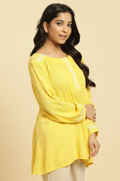 W for Woman Yellow Summer Top With White Floral Embroidery