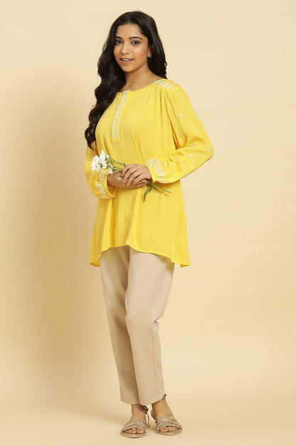 W for Woman Yellow Summer Top With White Floral Embroidery
