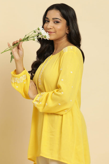 W for Woman Yellow Summer Top With White Floral Embroidery