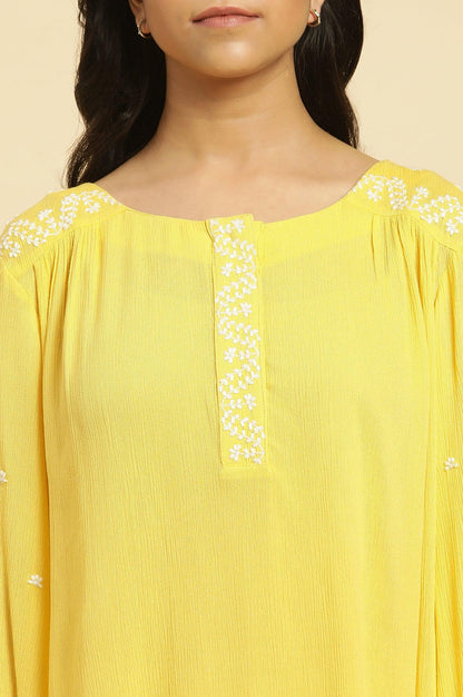 W for Woman Yellow Summer Top With White Floral Embroidery