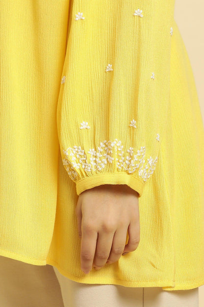 W for Woman Yellow Summer Top With White Floral Embroidery