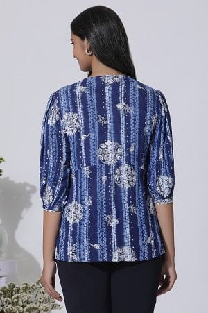 W for Woman Blue Floral Printed Top With Lace