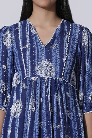 W for Woman Blue Floral Printed Top With Lace
