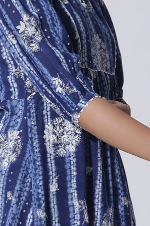 W for Woman Blue Floral Printed Top With Lace