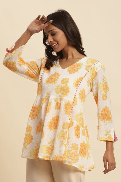 W for Woman White Floral Printed Flared Peplum Top